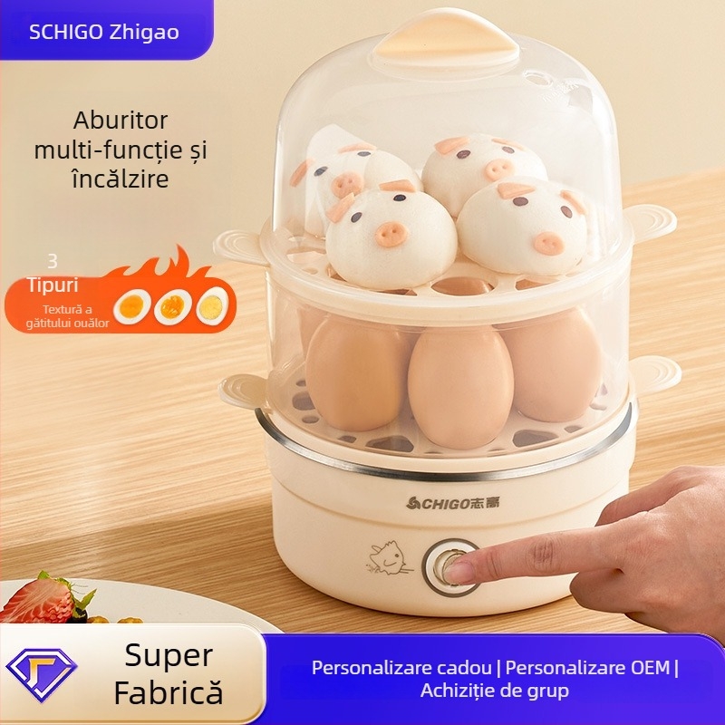 Fierbător de ouă Chigo cu dublu nivel de abur, întrerupere automată, 350W, 220V – ouă fierte, paste gătite la abur și budincă de ou