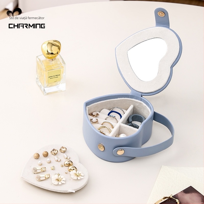 Cutie pentru bijuterii - în formă de inimă, portabilă pentru călătorii; Casegrace sp01350, material Cortex, duritate: tare, model solid