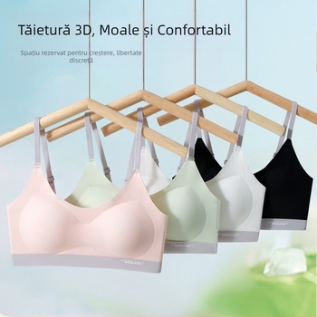 Bustier sport pentru adolescente – material Ice Silk din nylon, cupe pline, burete ușor modelat, bretele fixe dublu, spate cu trei rânduri de închizători
