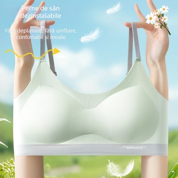Bustier sport pentru adolescente – material Ice Silk din nylon, cupe pline, burete ușor modelat, bretele fixe dublu, spate cu trei rânduri de închizători