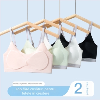 Bustier sport pentru adolescente – material Ice Silk din nylon, cupe pline, burete ușor modelat, bretele fixe dublu, spate cu trei rânduri de închizători