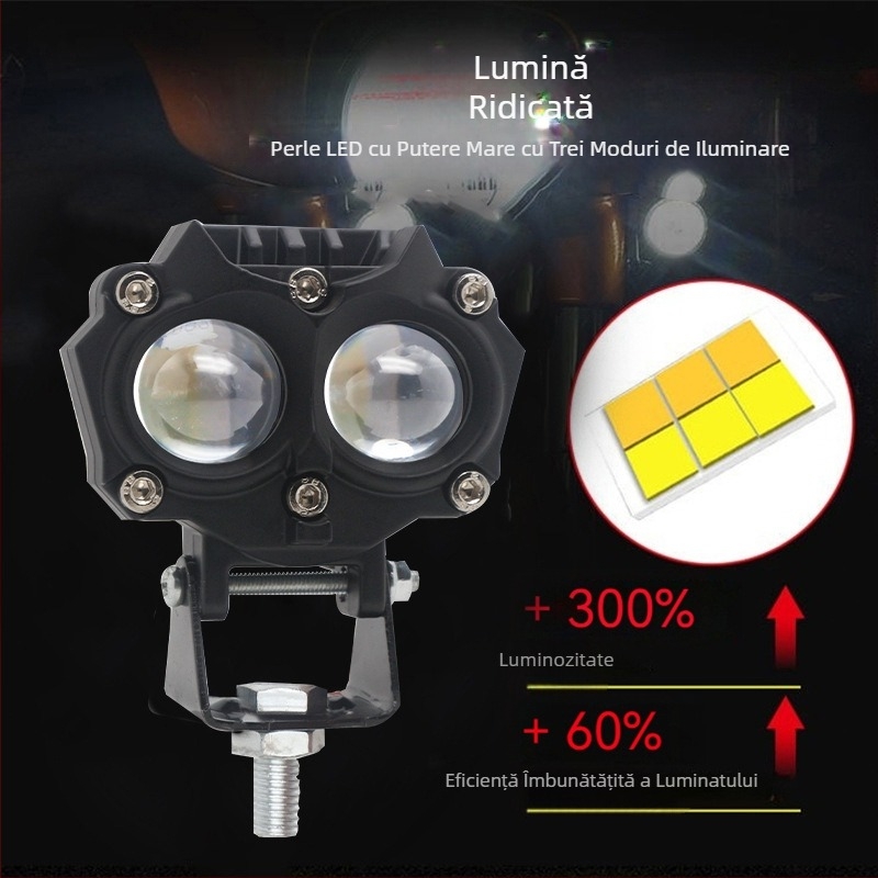 Far pentru motocicletă/vehicul electric cu Prism Owl Spotlight, 3D lentilă, aluminiu de aviație, 12-80V, 1000 lm, 14W