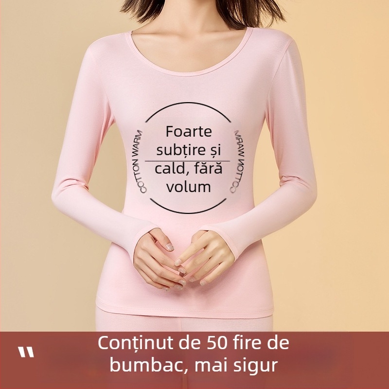 Top de bază din bumbac cu mânecă lungă, guler rotund, 90–95% bumbac, 181–200 g/m², grosime medie