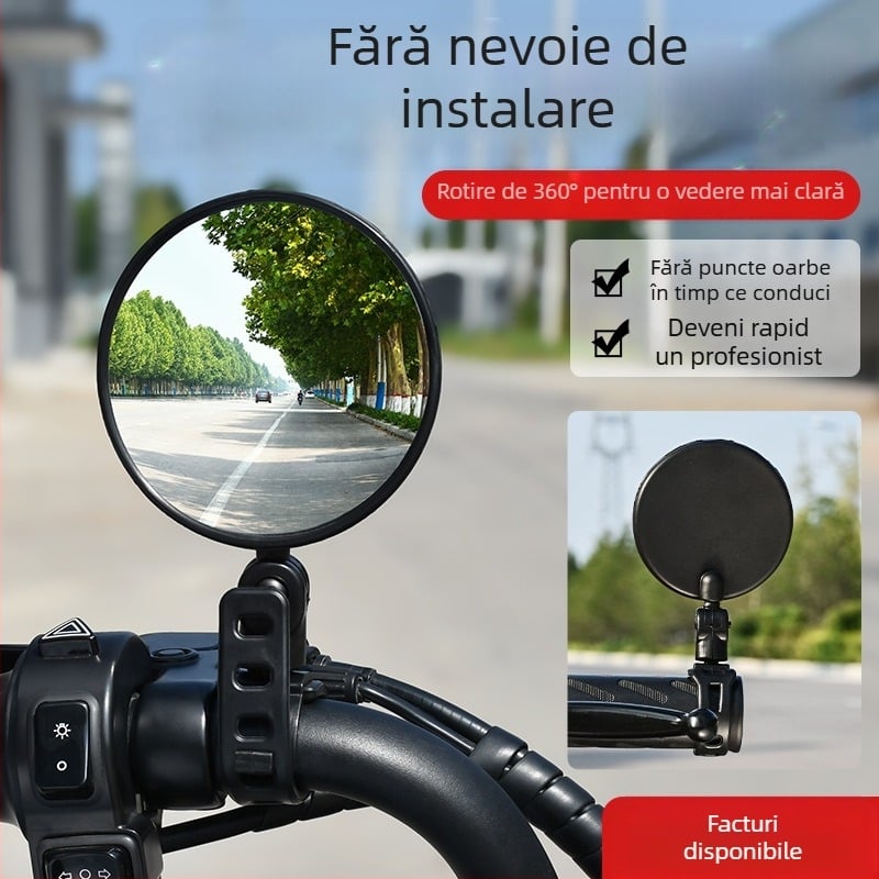 Mojiosaurus oglindă retrovizoare universală mică, rotundă, convexă pentru mașini electrice, motociclete și biciclete – montură cu eliberare rapidă