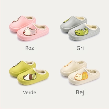 Papuci de casă din bumbac pentru copii — model cu desene animate, partea superioară și talpa din EVA, căldură de iarnă, unisex, vârste 4-16 ani