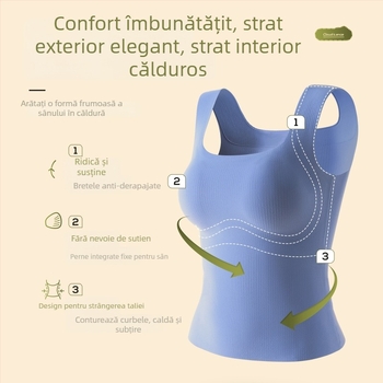 Maiou de bază cald pentru femei, cu cupă integrată, nylon, fără cusături, decolteu pătrat