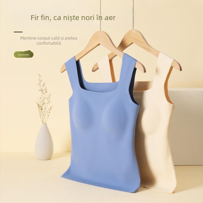 Maiou de bază cald pentru femei, cu cupă integrată, nylon, fără cusături, decolteu pătrat