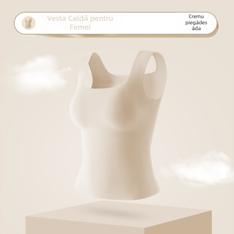 Maiou de bază cald pentru femei, cu cupă integrată, nylon, fără cusături, decolteu pătrat