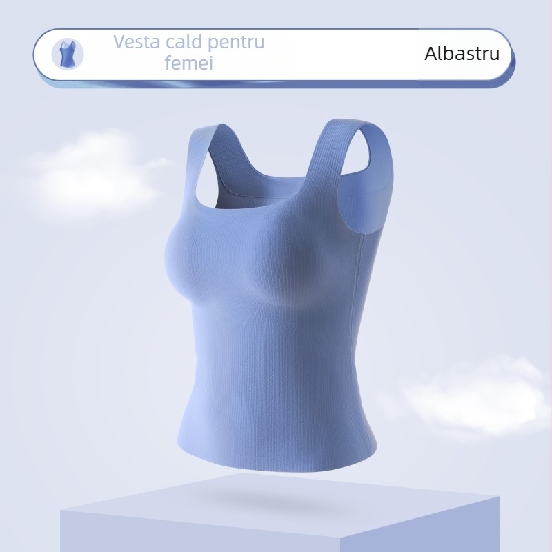 Maiou de bază cald pentru femei, cu cupă integrată, nylon, fără cusături, decolteu pătrat