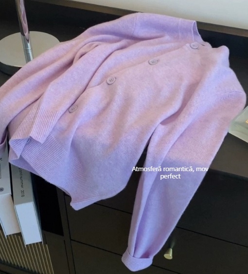 Cardigan tricotat din viscoză, mânecă lungă, guler rotund, primăvara 2025, stil urban