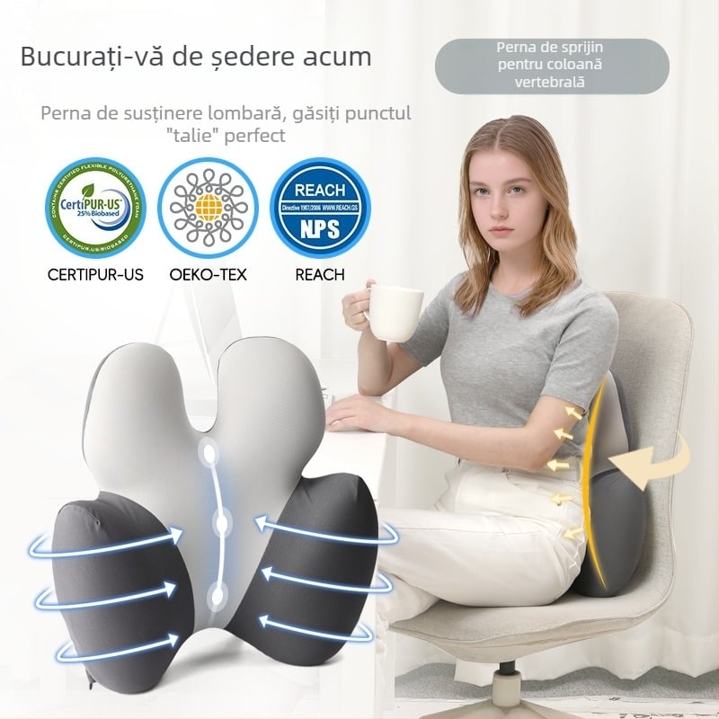 Lianda pernă lombară cu spumă cu memorie pentru birou și mașină, stil Nordic, potrivire universală, pentru toate anotimpurile