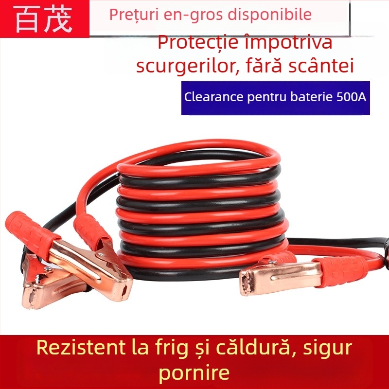 Cleme pentru baterie auto cu cleme de tip aligator, 500 A, PVC + cupru, potrivite pentru motoare până la 1,5 L
