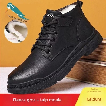 Papuci de iarnă pentru bărbați, din piele naturală, talpă de cauciuc, antiderapant, groși și calzi, pantofi casual de casă