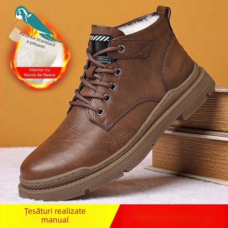 Papuci de iarnă pentru bărbați, din piele naturală, talpă de cauciuc, antiderapant, groși și calzi, pantofi casual de casă