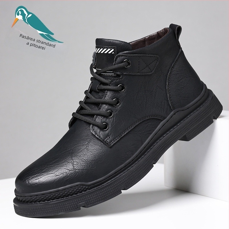 Papuci de iarnă pentru bărbați, din piele naturală, talpă de cauciuc, antiderapant, groși și calzi, pantofi casual de casă