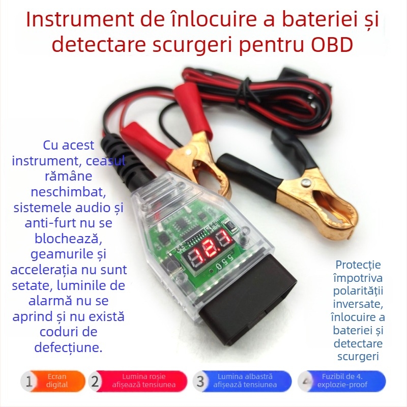 Ling Xiang Instrument OBD pentru mașină – Înlocuire baterie cu alimentare neîntreruptă, ABS 12V, pentru autoturisme, Detecție scurgeri, Personalizabil