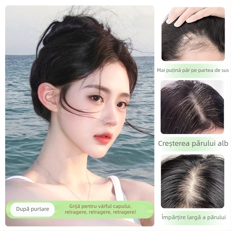 Patch pentru perucă din păr natural, formă de inimă, țesut semi-mână, drept, poate fi vopsit