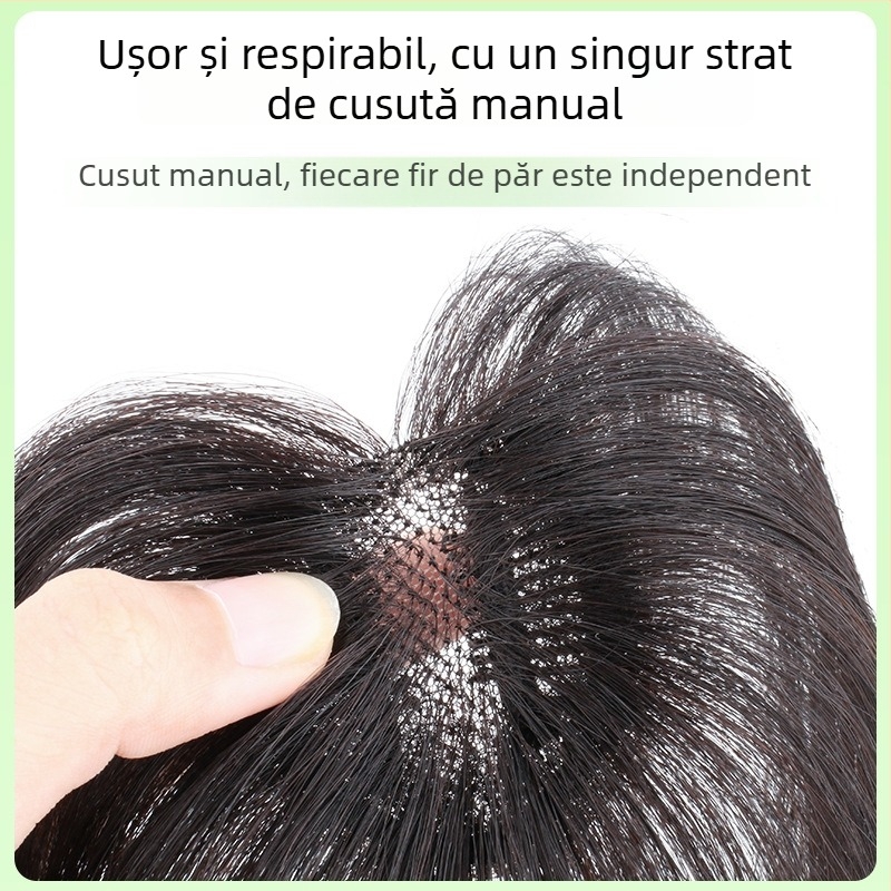 Patch pentru perucă din păr natural, formă de inimă, țesut semi-mână, drept, poate fi vopsit