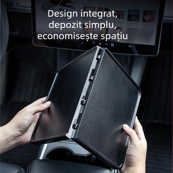 Tavă de masă auto din plastic pentru Tesla Model Y3, cu design pliabil, montaj prin snap-in și greutate 0,25 kg.