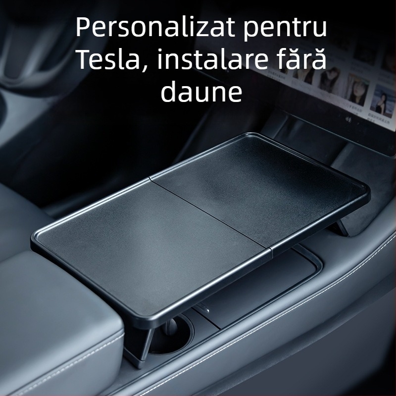Tavă de masă auto din plastic pentru Tesla Model Y3, cu design pliabil, montaj prin snap-in și greutate 0,25 kg.