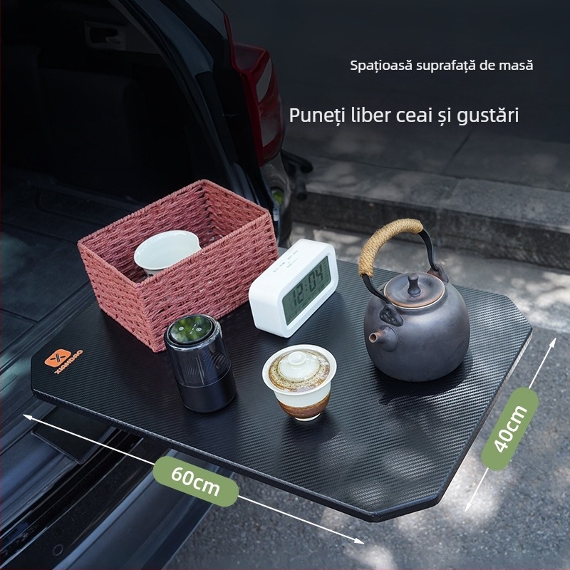 CHONGTENG Masă de portbagaj pentru automobil – lemn, montaj cu clic, pliere, demontare, rotație