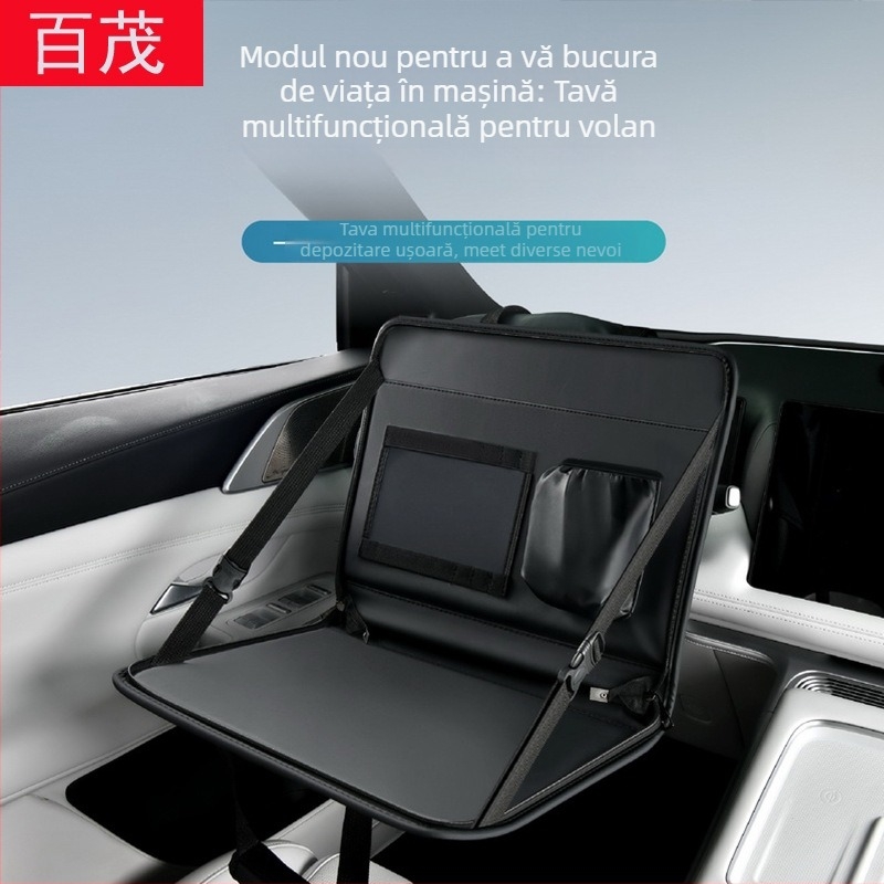 Tavă pliabilă pentru mașină cu husă din piele pentru scaun și suport pentru laptop — multifuncțională, montaj pe perete, material 8923769, Bymaocar