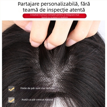 Perucă cu plasă Swiss, țesut manual, acoperire a creștetului, păr drept, ușoară și respirabilă, din păr real uman, poate fi vopsită