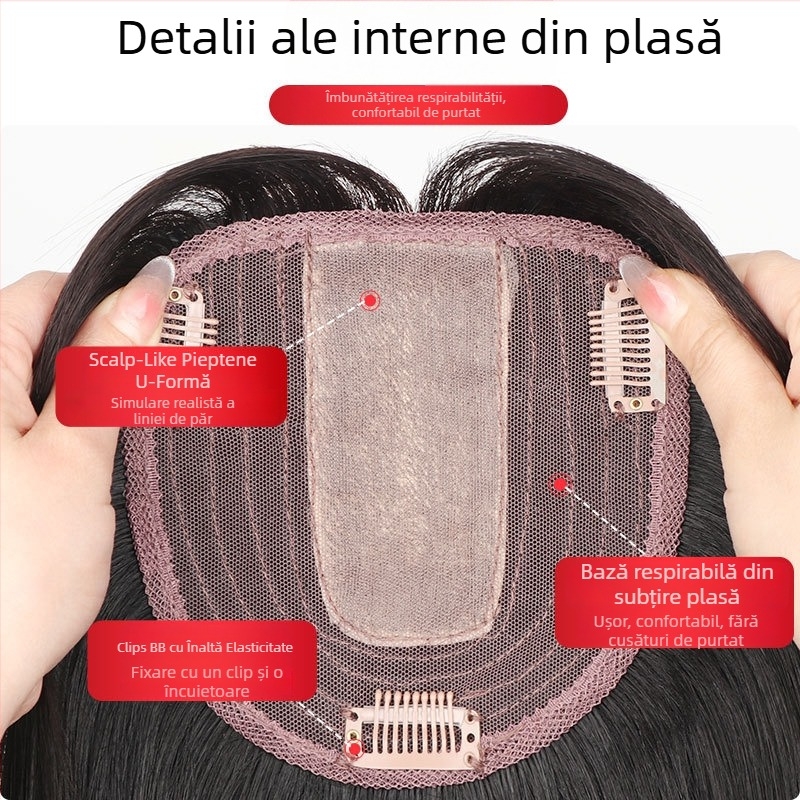 Patch de păr pentru partea superioară a perucii, din păr uman real, drept, 20–30 cm, respirant, poate fi vopsit, adaugă volum pentru acoperirea părului alb