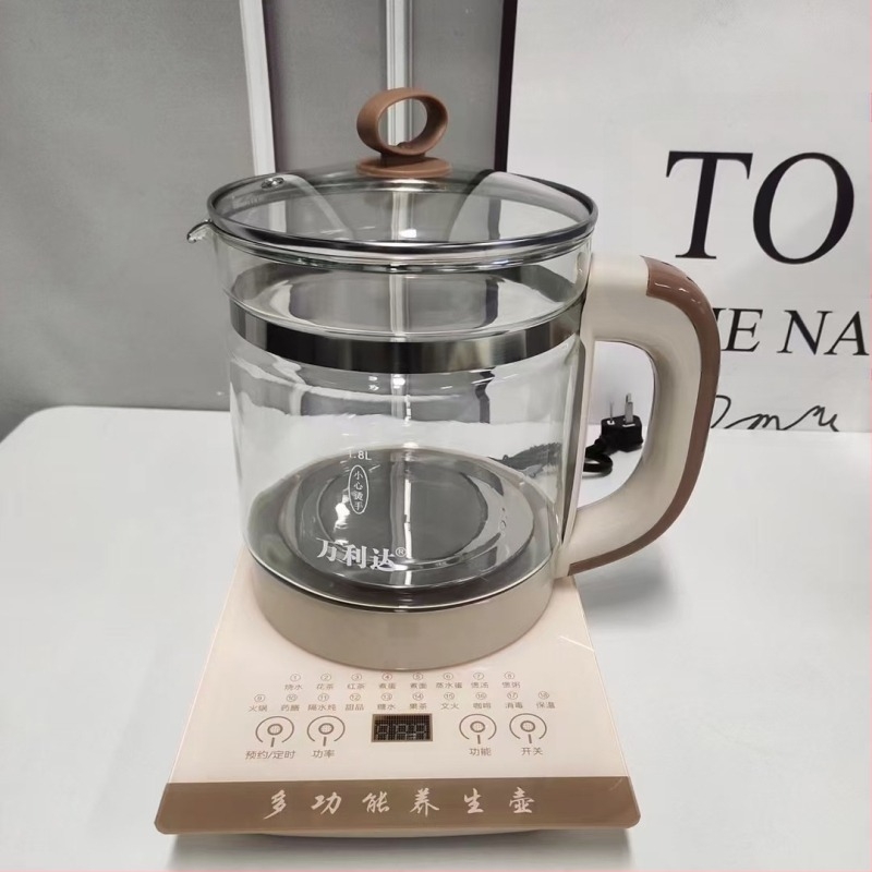 Vanlida Health Pot: Fierbător electric multifuncțional pentru ceai și decocturi, 1.8 L, corp din sticlă, 220V, 500–1000W, control tactil, fierbere ouă