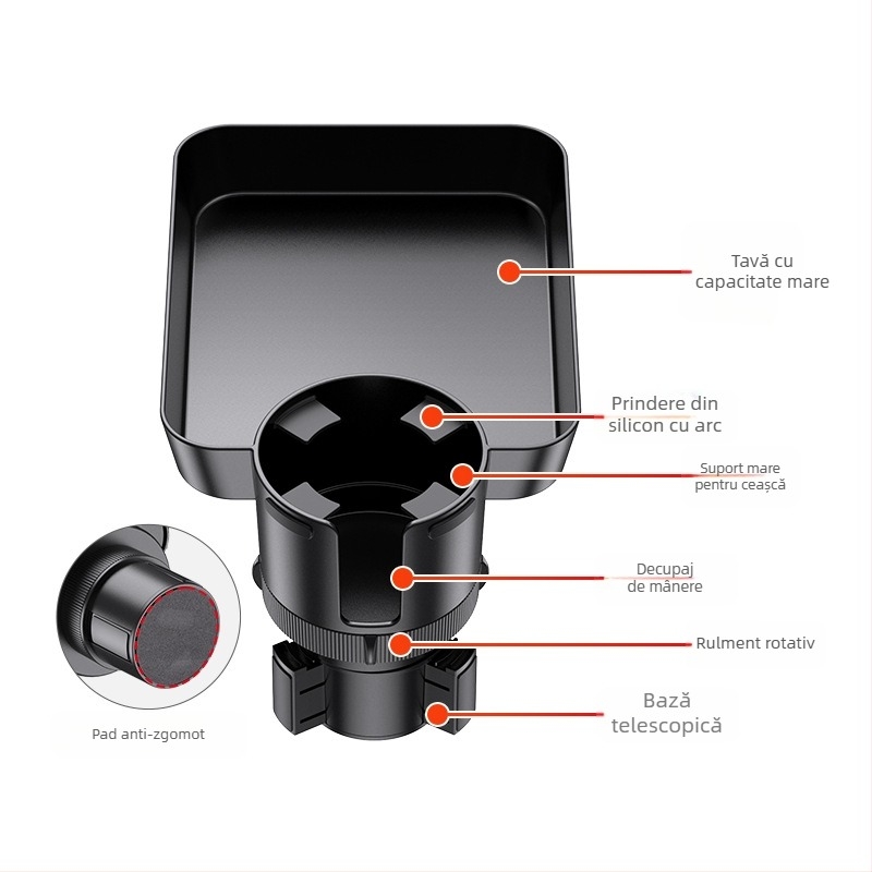 Suport auto cu masă rotativă și suport pentru pahar, model SD-1079, plastic, compatibil cu suportul original pentru pahare, potrivit pentru Ideal și Tesla