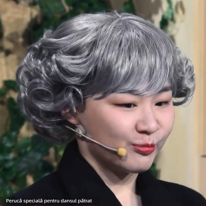 Perucă scurtă bucle pentru reprezentații pe scenă, stil natural, fir de înaltă temperatură, model 546, breton înclinat