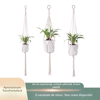 Coș suspendat pentru plante din sfoară de bumbac, lucrat manual, export internațional — piețe principale: Europa, America de Nord și Sud, Orientul Mijlociu