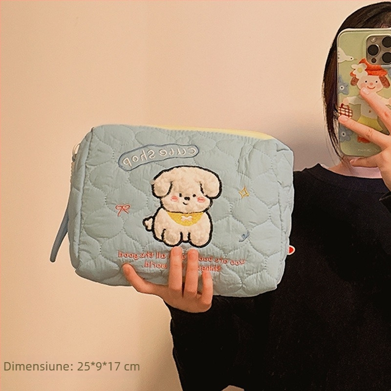 Geantă de machiaj - Formă cubică, Material textil, Ultra-ușoară, Stil cartoon drăguț, Model H476000 (Model H476000, Formă Cubică, Material Textil, Funcție Ultra-ușoară, Stil Cartoon Drăguț)