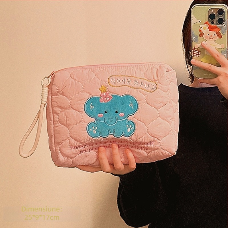 Geantă de machiaj - Formă cubică, Material textil, Ultra-ușoară, Stil cartoon drăguț, Model H476000 (Model H476000, Formă Cubică, Material Textil, Funcție Ultra-ușoară, Stil Cartoon Drăguț)