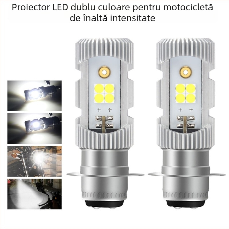 Far LED pentru motocicletă P15D, Dual-Color, iluminare apropiat și depărtat integrată, aliaj de aluminiu, 9–96V, LED 3030, model motor251-p15d, Kevanly