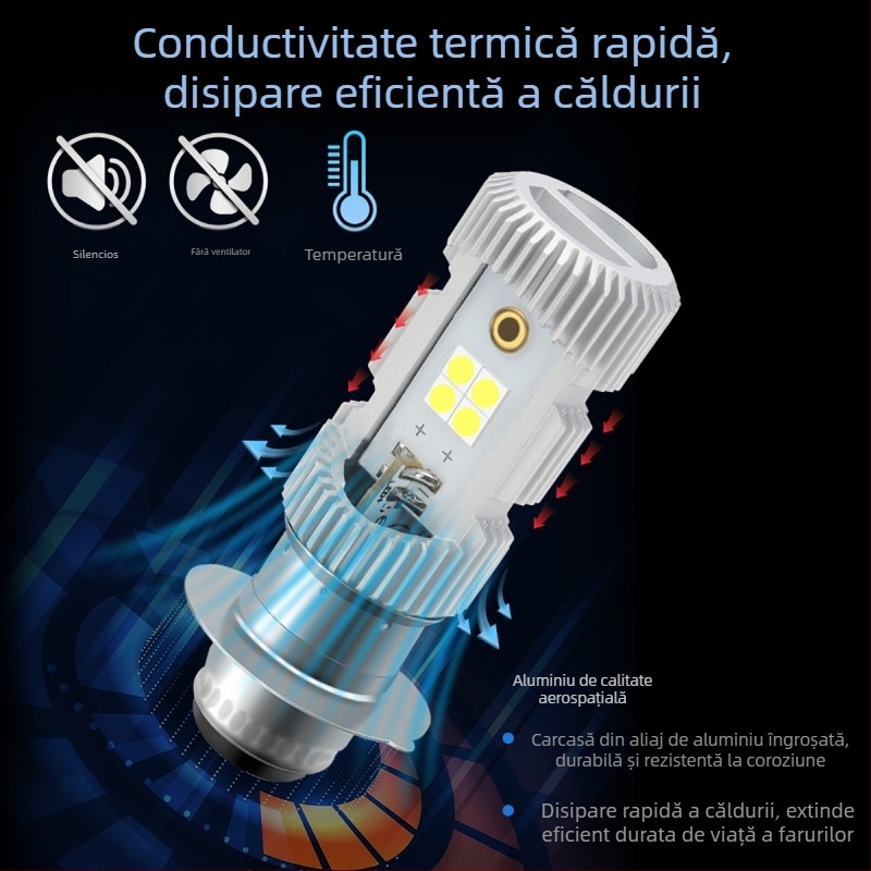 Far LED pentru motocicletă P15D, Dual-Color, iluminare apropiat și depărtat integrată, aliaj de aluminiu, 9–96V, LED 3030, model motor251-p15d, Kevanly