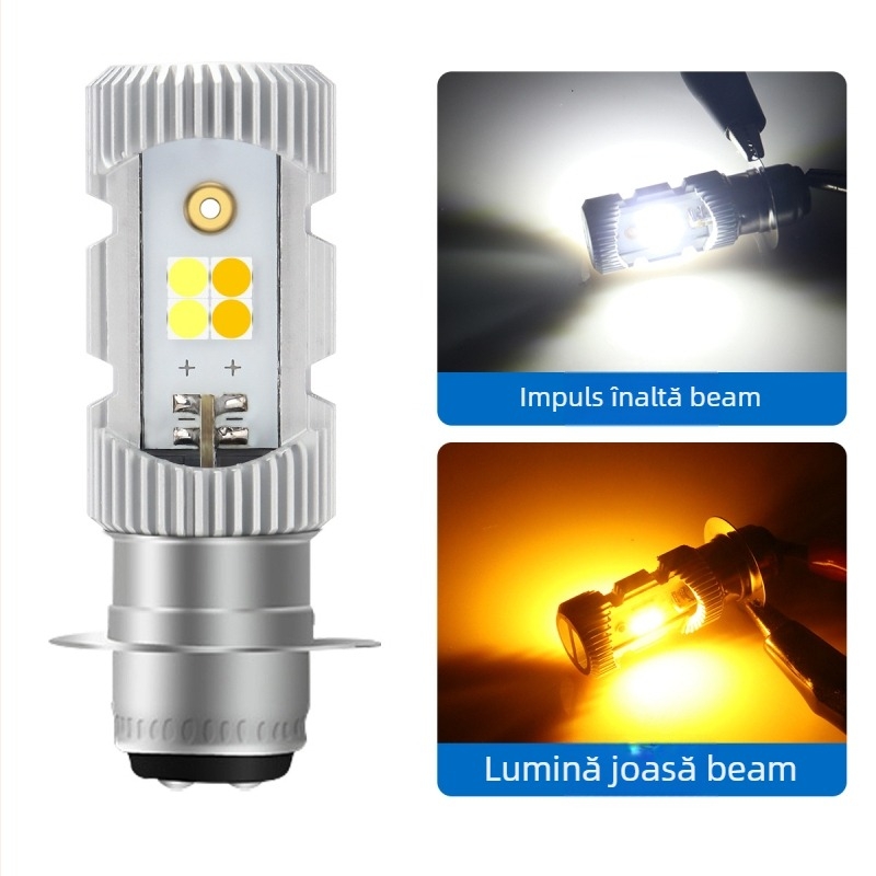 Far LED pentru motocicletă P15D, Dual-Color, iluminare apropiat și depărtat integrată, aliaj de aluminiu, 9–96V, LED 3030, model motor251-p15d, Kevanly