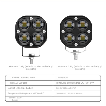 Spotlight LED pentru motocicletă cu design trifoi cu patru foi – corp din aluminiu, 12V, rezistent la apă, durată de viață 20000 h