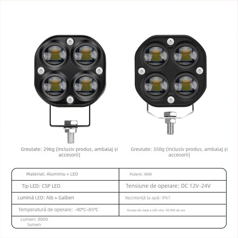Spotlight LED pentru motocicletă cu design trifoi cu patru foi – corp din aluminiu, 12V, rezistent la apă, durată de viață 20000 h