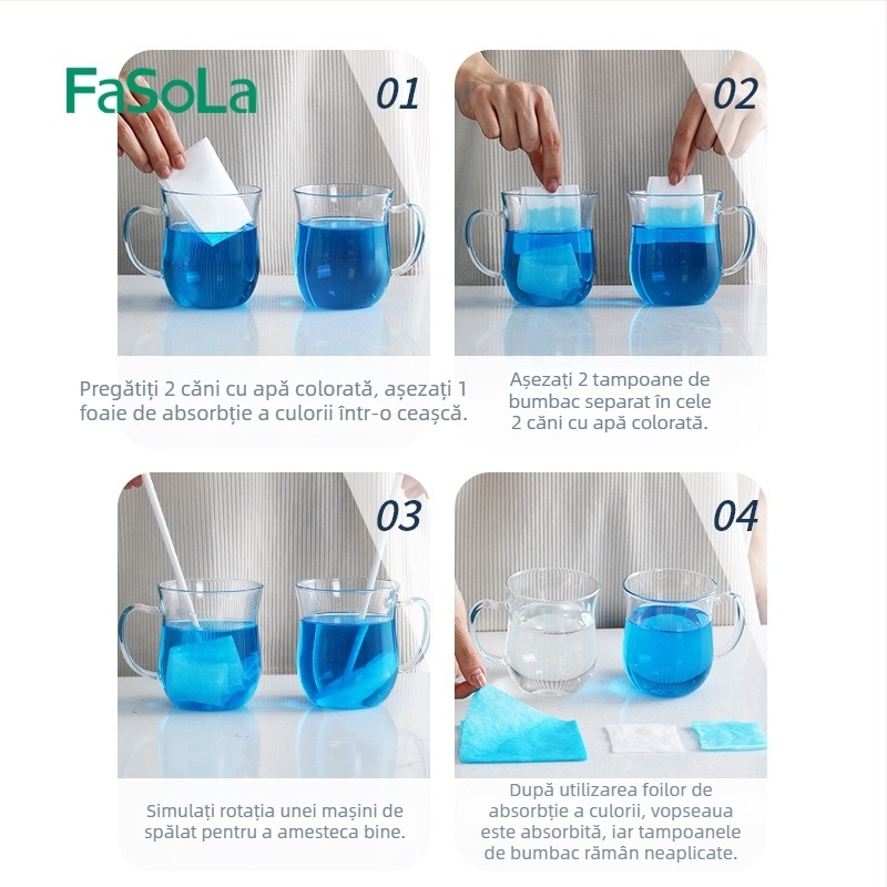 FaSoLa Foaie de Spălare pentru Prevenirea Transferului de Culoare — Hârtie de Separare a Culorilor, Foaie Absorbantă, Protecție împotriva Transferului de Culoare