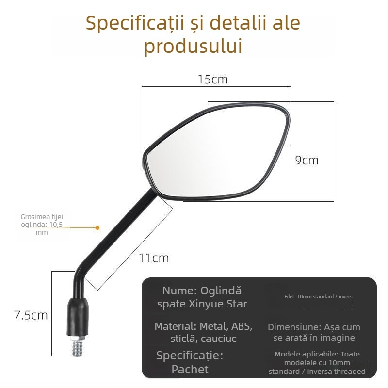 Oglindă retrovizoare pentru scuter Haojue VF125 – HJ125T-23, PV+ sticlă, carcasă PC, model New Joy Star