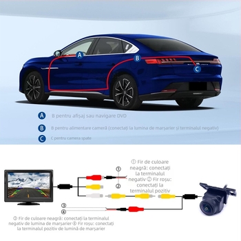 Camera pentru parcare din spate montată pe vehicul JF-T14, 1000TVL, 12V, unghi de vizualizare 180°, intrare video bidirecțională
