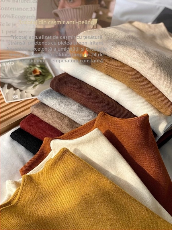 Bluza tricotată pentru femei, cu guler semi-înalt, mâneci lungi, lungime regulată, culoare monocromă, material poliester