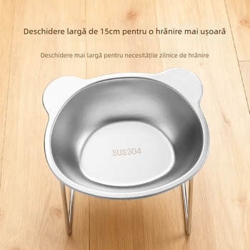 Vas dublu pentru pisici din oțel inoxidabil, cu suport înălțat și protecție anti-răsturnare