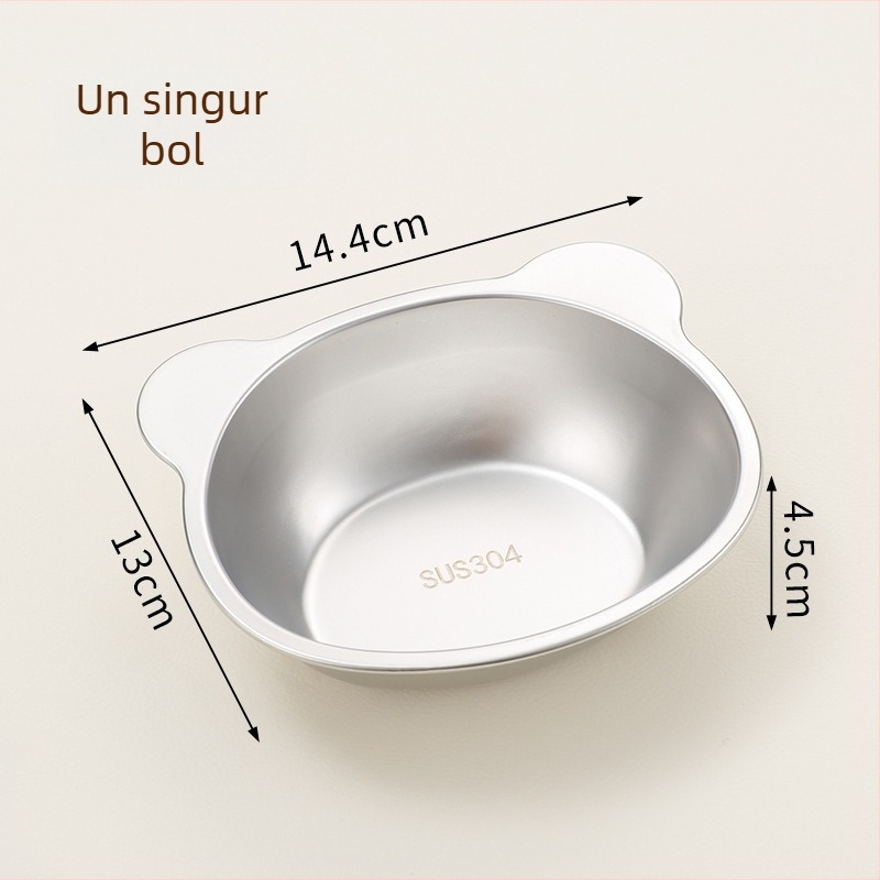 Vas dublu pentru pisici din oțel inoxidabil, cu suport înălțat și protecție anti-răsturnare