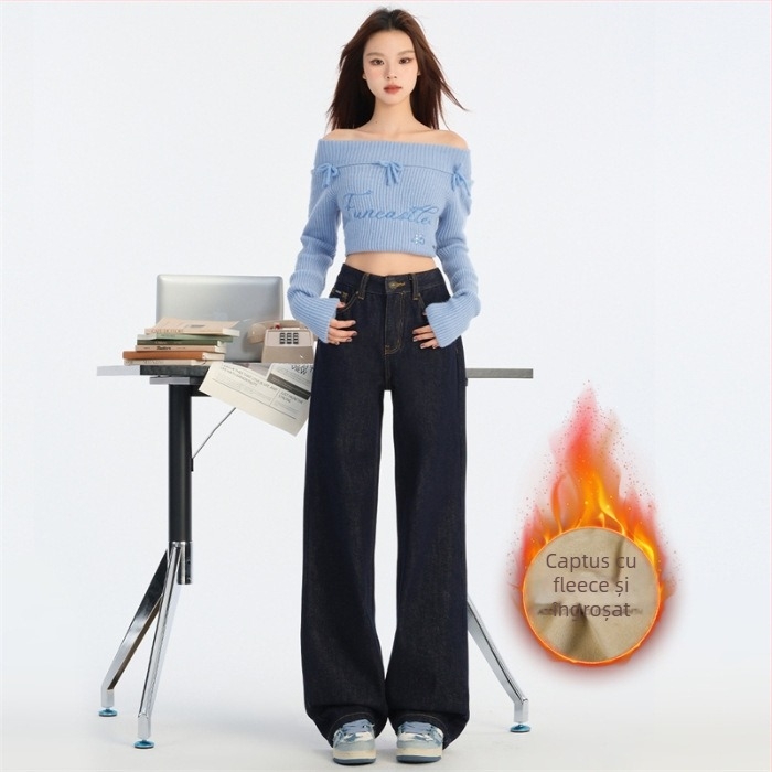 Jeans cu croială dreaptă liberă, talie înaltă, căptuțiți, din denim, 70-80% bumbac