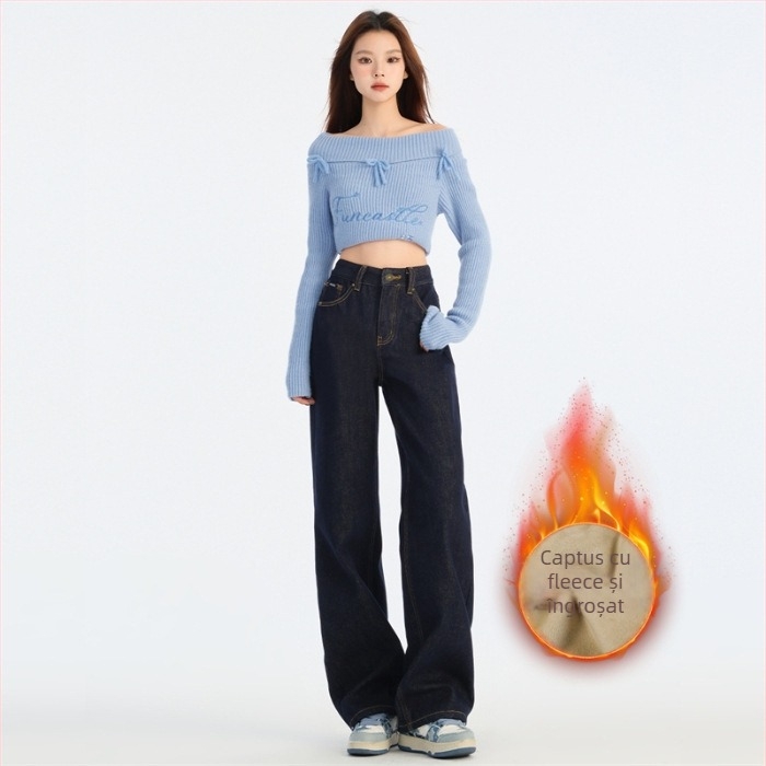 Jeans cu croială dreaptă liberă, talie înaltă, căptuțiți, din denim, 70-80% bumbac