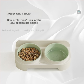 Vas all-in-one pentru apă și mâncare pentru pisici, cu protecție a gâtului, fără scurgeri, ușor de curățat; material PP, origine Zhejiang, marcă kimpets, potrivit pentru pisici.