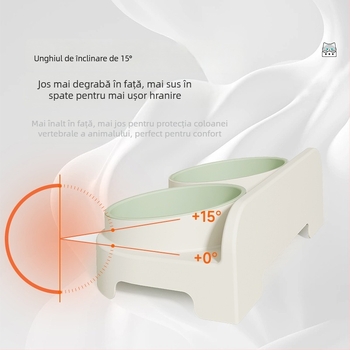 Vas all-in-one pentru apă și mâncare pentru pisici, cu protecție a gâtului, fără scurgeri, ușor de curățat; material PP, origine Zhejiang, marcă kimpets, potrivit pentru pisici.