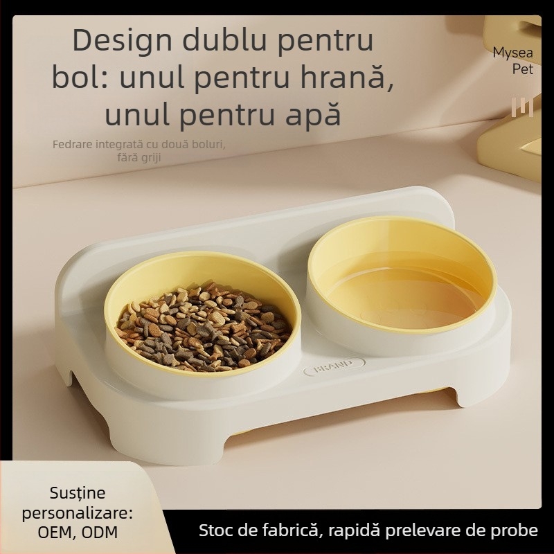 Vas all-in-one pentru apă și mâncare pentru pisici, cu protecție a gâtului, fără scurgeri, ușor de curățat; material PP, origine Zhejiang, marcă kimpets, potrivit pentru pisici.